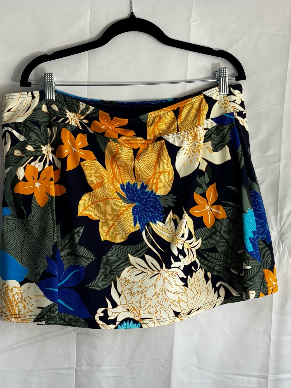Floral Women’s swimming Skirt in Navy with Yellow & Blue Blooms